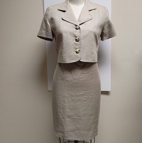 Neiman Marcus Dresses & Skirts - Vintage Kelly Graham Tan Linen Shift & Crop Jacket 4-6